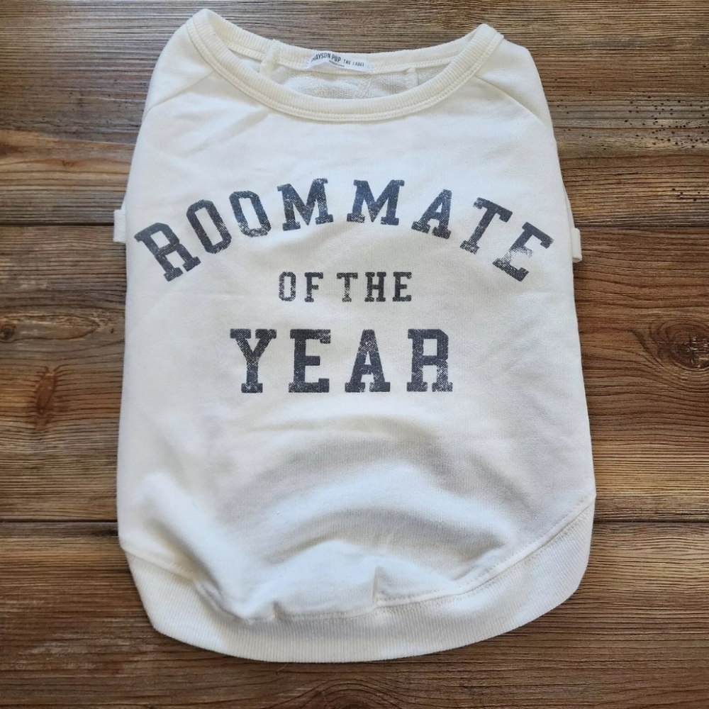 Dog Shirt M "Roommate of the Year" Cream NEW